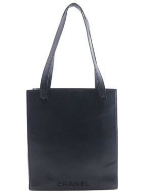 Chanel Logo Caviar Leather Black Tote